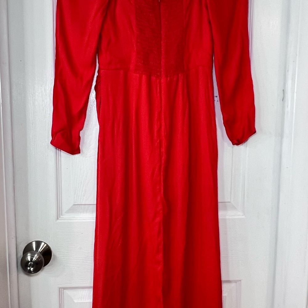 ReformationOrange/Red Long Sleeve Asymmetric Midi Dress Size 2 - Picture 6 of 14